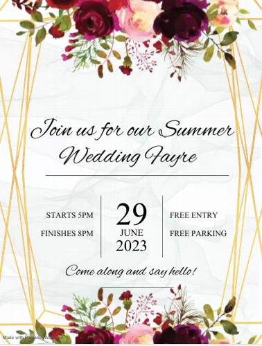 Wedding Open Evening Summer Wedding Fayre  - 29th June 2023 - Doors open 5pm